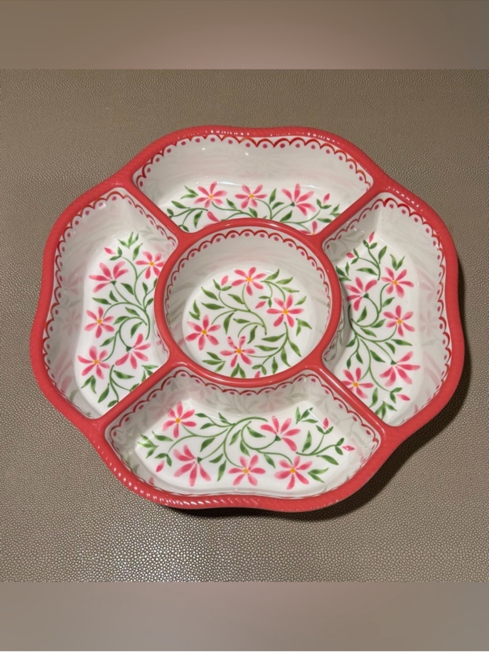 Floral Sectioned Serving Platter - Red and Pink